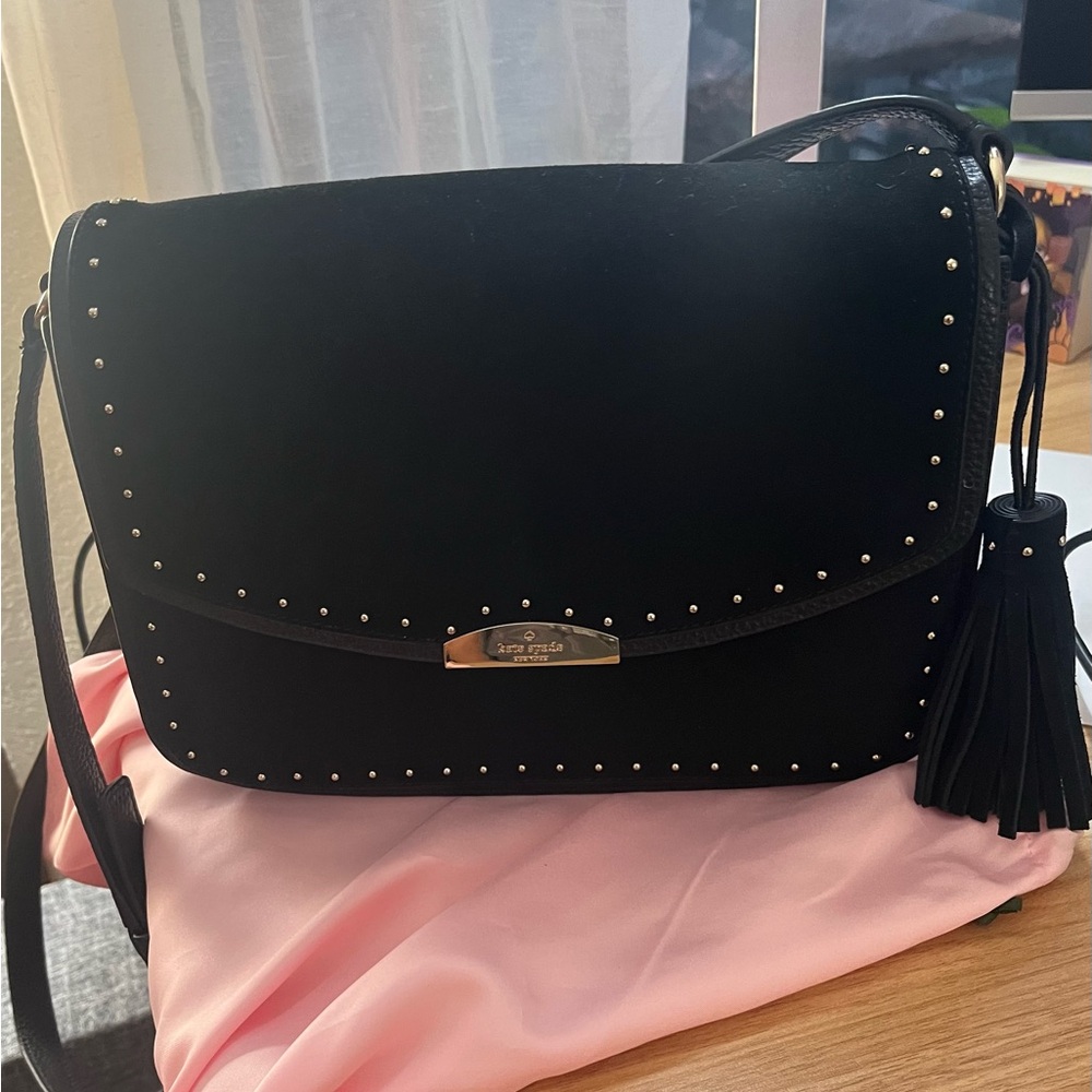 Kate Spade Black Suede Crossbody Bag with Studs